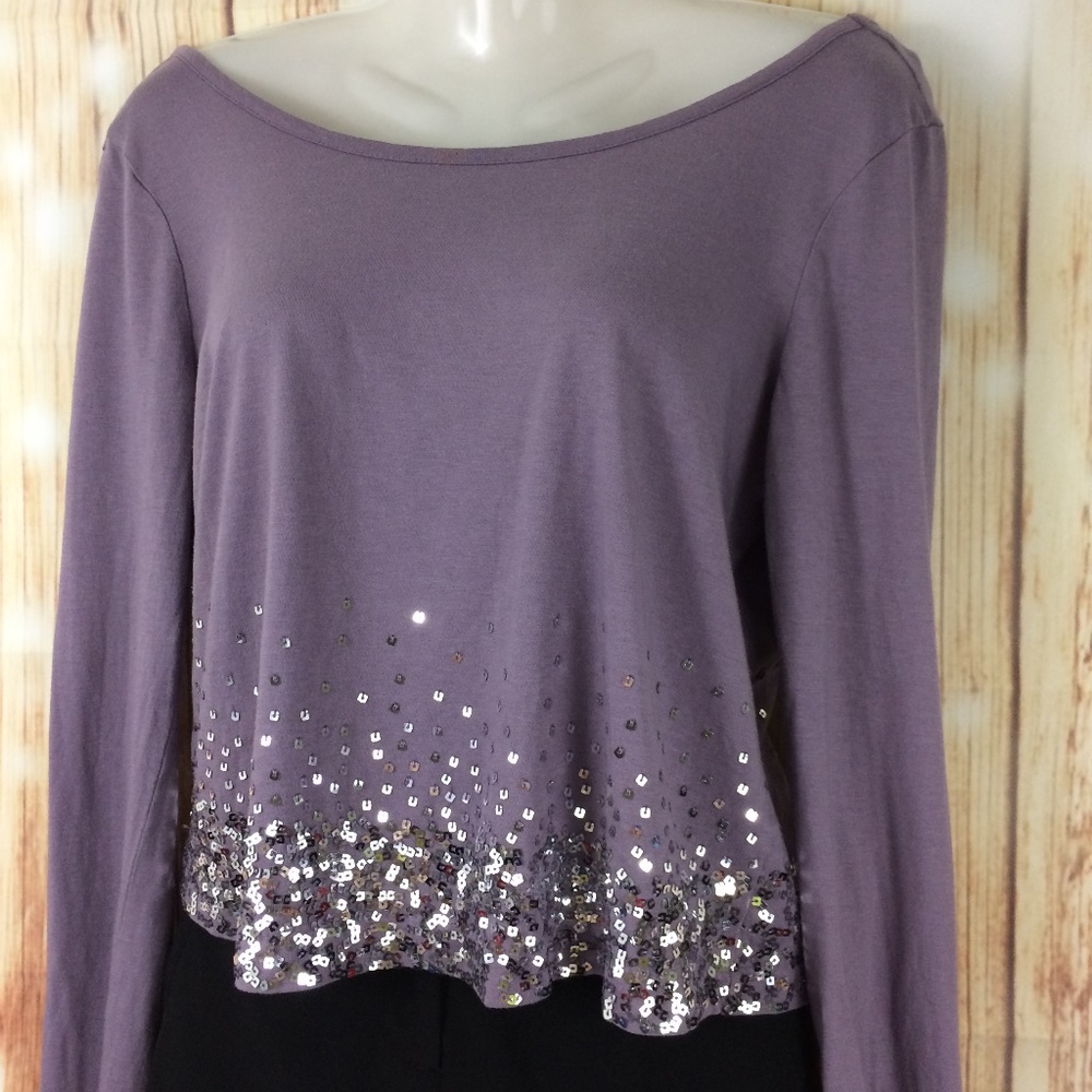 Ludi | Cold Shoulder Purple Sequin Long Sleeve Top - Picture 2 of 5